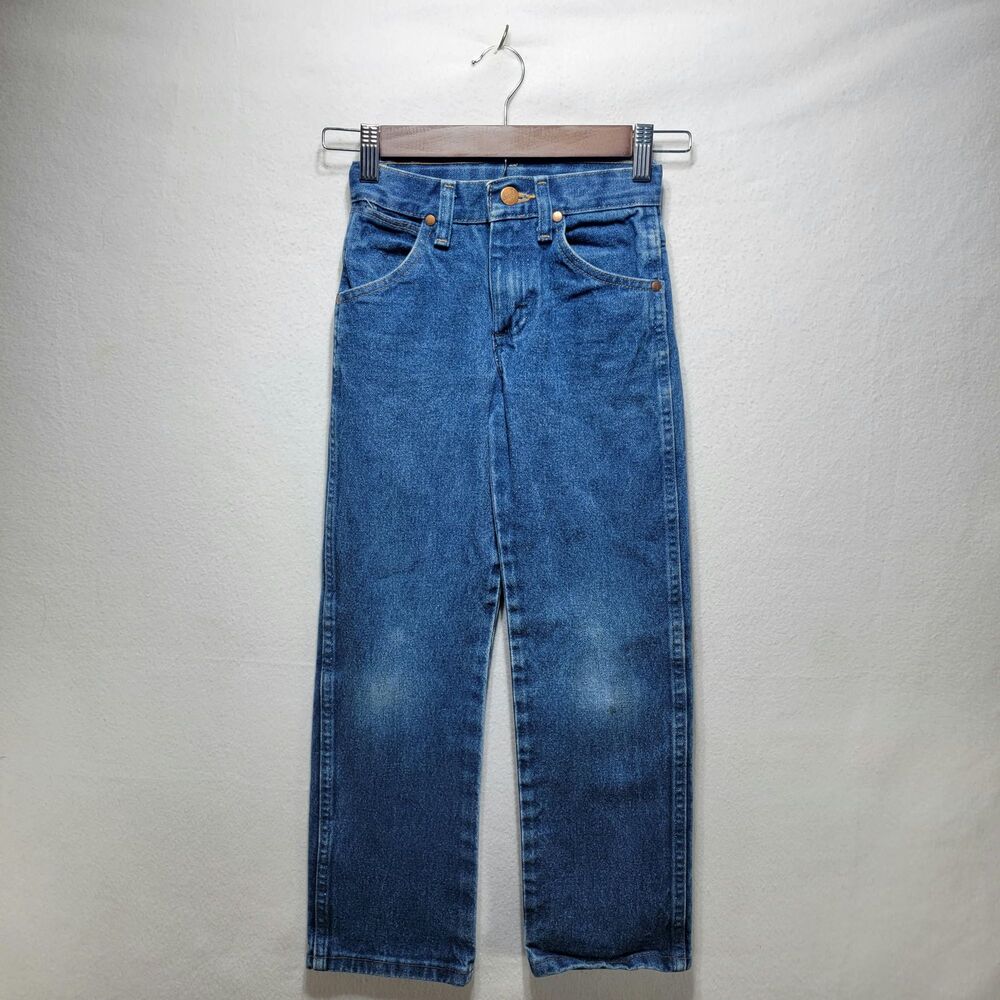 Wrangler Boys Slim Fit Stretch Blue Denim Jeans Size 8 Solid Medium Wash